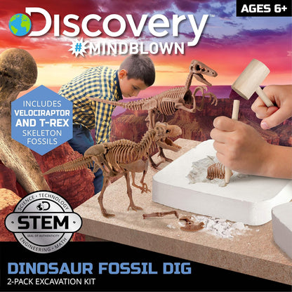 Discovery™ Dinosaur Fossil Dig Kit – Excavate & Assemble T-Rex & Velociraptor Skeletons| 3D Dino Bones Puzzles| Jurassic Paleontology Toy for Kids| STEM Science Activity Set| Girls & Boys Gift Ages 6+