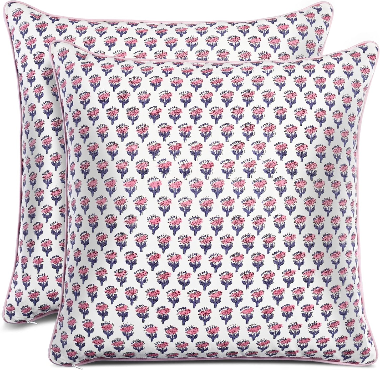 CPC 100% Cotton Throw Pillow Covers 18x18 Inch, Set of 2 Green Block Print Pattern Couch Pillow, Cute Boho Decorative Pillows for Living Room, Bedroom with Hidden Zipper- Agate Green