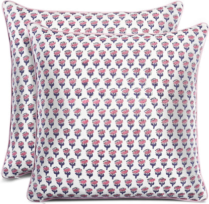 CPC 100% Cotton Throw Pillow Covers 18x18 Inch, Set of 2 Green Block Print Pattern Couch Pillow, Cute Boho Decorative Pillows for Living Room, Bedroom with Hidden Zipper- Agate Green