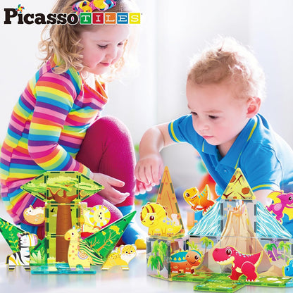 PicassoTiles Magnetic Tiles Magnet Tile Building Blocks Marine Animal World Themed Set with 8 Ocean Character Action Figures STEM Learning Toy Construction Toddlers Boys Girls Ages 3+ PTQ25
