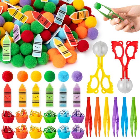 EZdhuawuse Summer Sensory Bin Fillers - 268Pcs Summer Beach Fine Motor Toys Counting Sorting for Kids, Felt Beach Ball Palm Tree Pom Poms Cup Clip for Preschool Education Birthday Gift Party Favors