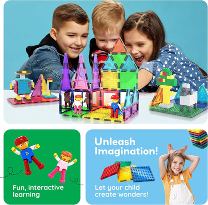 PicassoTiles 333pcs Magnetic Brick Tile and Magnetic Tile Combo Set, Action Figures included, Building Blocks STEM Toys, Educational Montessori Preschool Toddler classroom learning toys, Kids activity