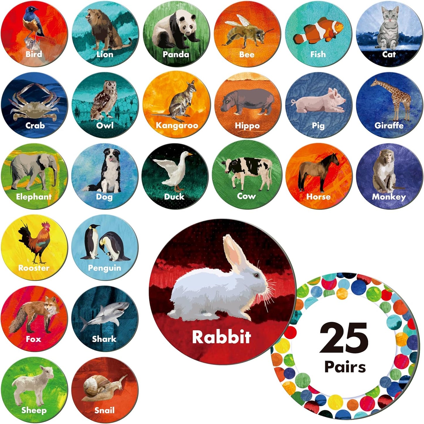 Hebayy 72 PCS Memory Matching Game, Real Animal Matching Cards for Toddlers 36 Pairs Memory Cards for Preschool 4 5 6 Years Old