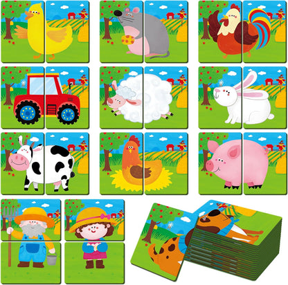 SpriteGru Jungle Animal Memory Game, 28 Chunky Cards Wild Animal Head Tail Matching Game 1-5 Players Memory Matching Game for Age