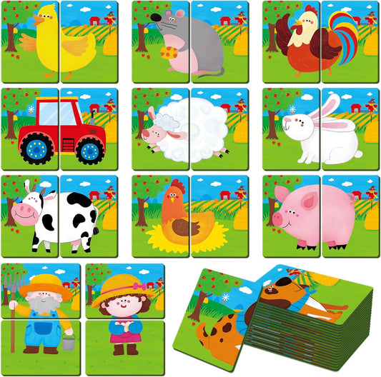 SpriteGru Jungle Animal Memory Game, 28 Chunky Cards Wild Animal Head Tail Matching Game 1-5 Players Memory Matching Game for Age