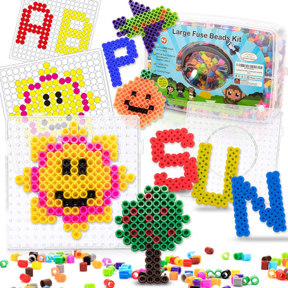 shinshin creation Fuse Beads Kit for Kids - 1500 Large 10mm Melty Iron Beads with Pegboards, 48 Patterns - Arts and Crafts for Boys and Girls Ages 4-7
