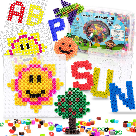 shinshin creation Fuse Beads Kit for Kids - 1500 Large 10mm Melty Iron Beads with Pegboards, 48 Patterns - Arts and Crafts for Boys and Girls Ages 4-7