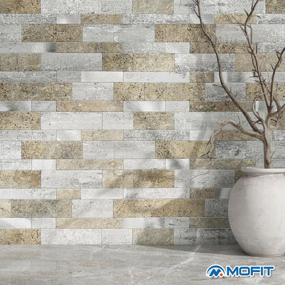 MOFIT Backsplash Tile for Kitchen Peel and Stick Stone Matte Finish,Bathroom Tiles Stickers 3D Wall Panel Linear Mosaic Marble Backsplash Waterproof(5sheets,Blue Green Gray)