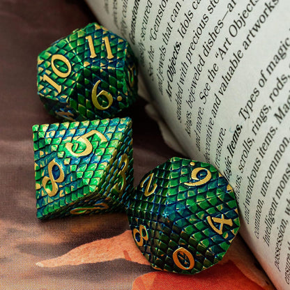 UDIXI Steampunk Metal Dice Set, 7 Die Polyhedral DND Dice Set for D&D Role Playing Game and Math Teaching (Ancient Copper)