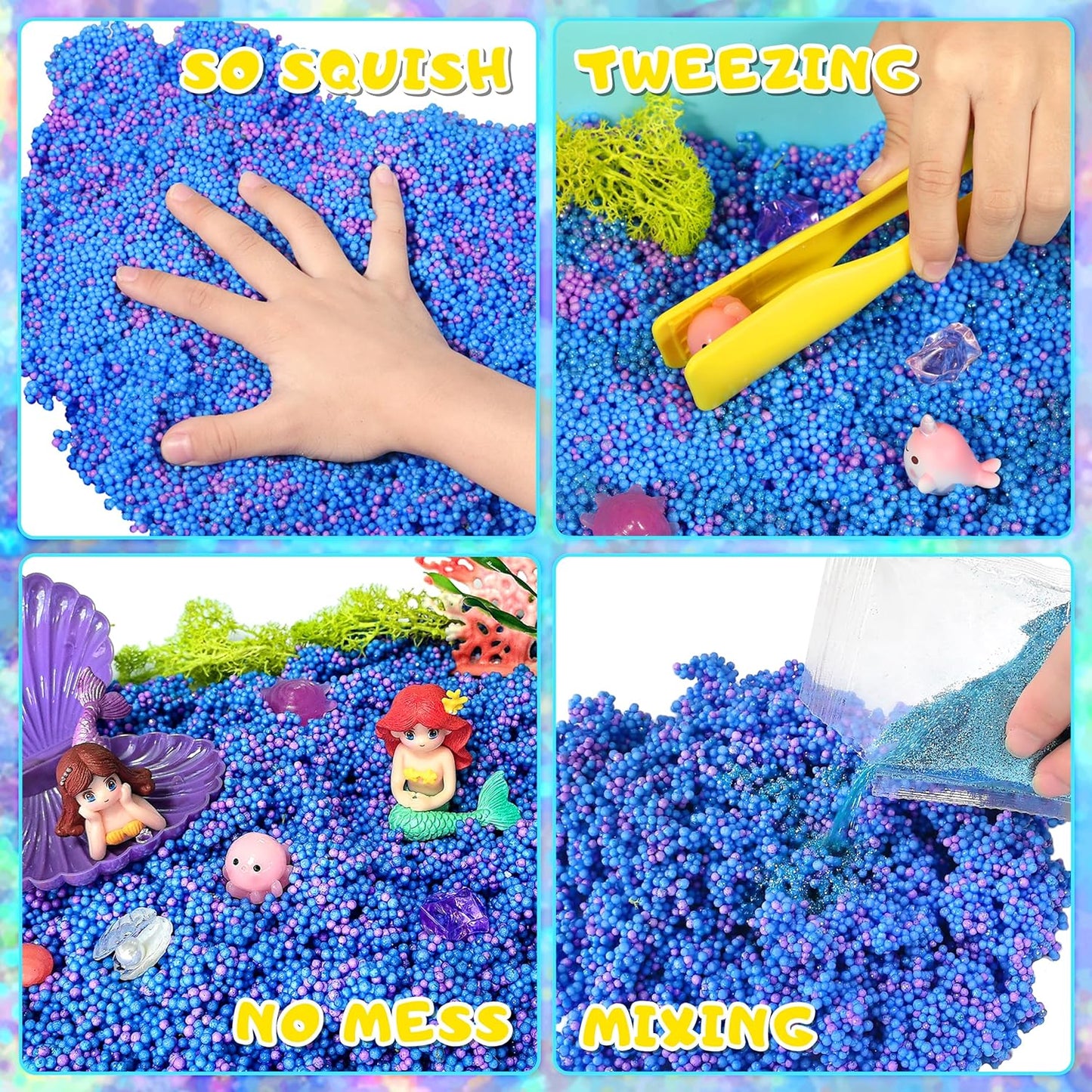 Carolart Mermaid Sensory Bin,Ocean Sensory Play Kit for Girls with Sensory Foam Beads and Storage bin, Ocean Sensory kit,Toddler Toys Ages 3 4 5 6 7 8