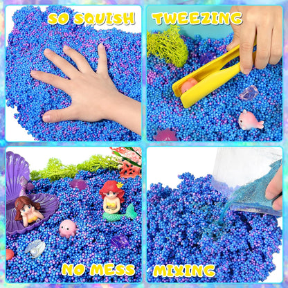 Carolart Mermaid Sensory Bin,Ocean Sensory Play Kit for Girls with Sensory Foam Beads and Storage bin, Ocean Sensory kit,Toddler Toys Ages 3 4 5 6 7 8