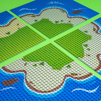 Apostrophe Games Island Building Block Base Plates Compatible with All Major Brands - 3 Pack Beach - 2 Straight & 1 Center Grass add-on to Expand Your Island - 10-1/16" x 10-1/16"Inches