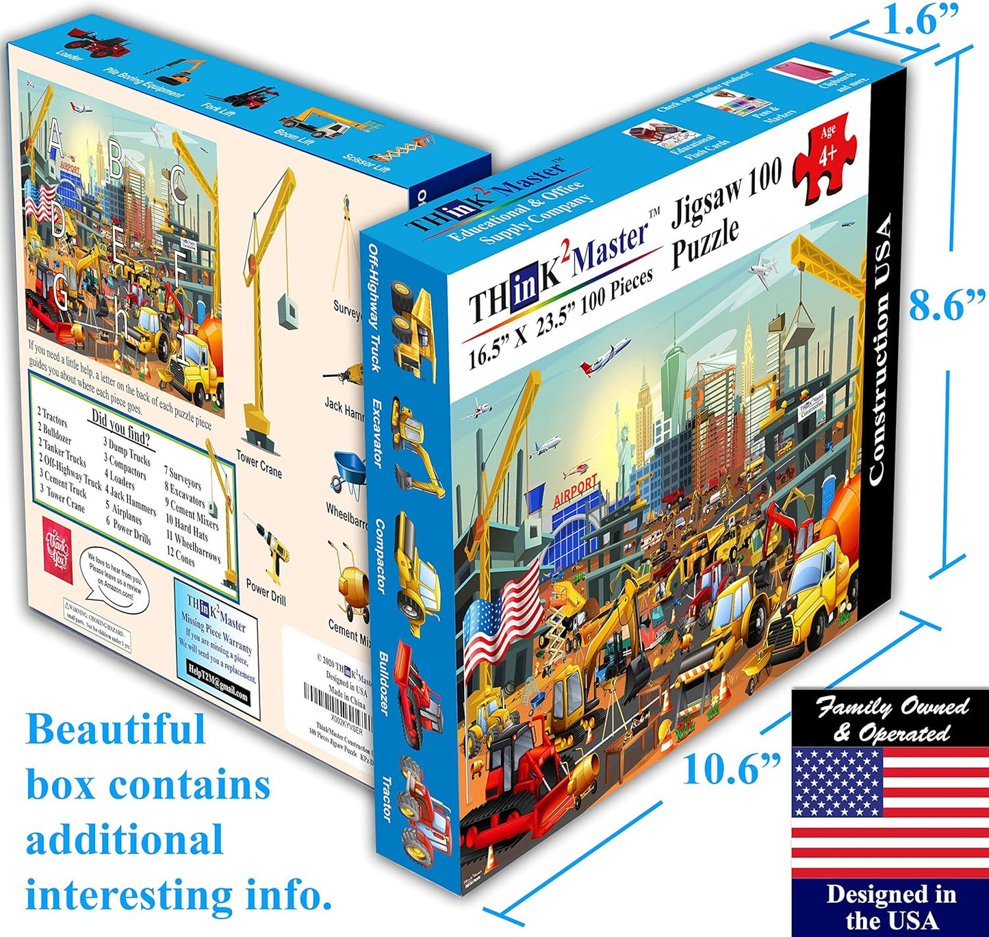 Think2Master Colorful Alphabet & Numbers 100 Pieces Jigsaw Puzzlef. Great Gift Size:23.4” X 16.5”