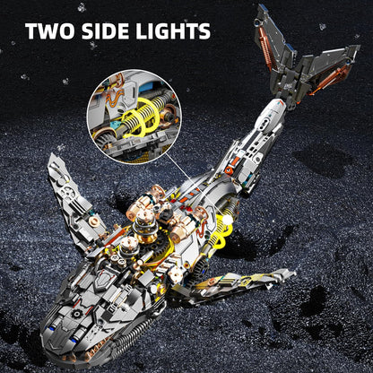 1085-PCS Mechanical Piranhas Fish Building Set with LED Light, Movable Linkage Gears, Display Stand,Mechanical Fish