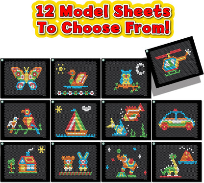 Small World Toys Art Lights, Montessori Light-Up Peg Board for Kids, STEM Educational Retro Toy with 12 Templates & 288 Bright Pegs, Creative Hands-On Activity for Fine Motor Skills, Gift for Ages 4+