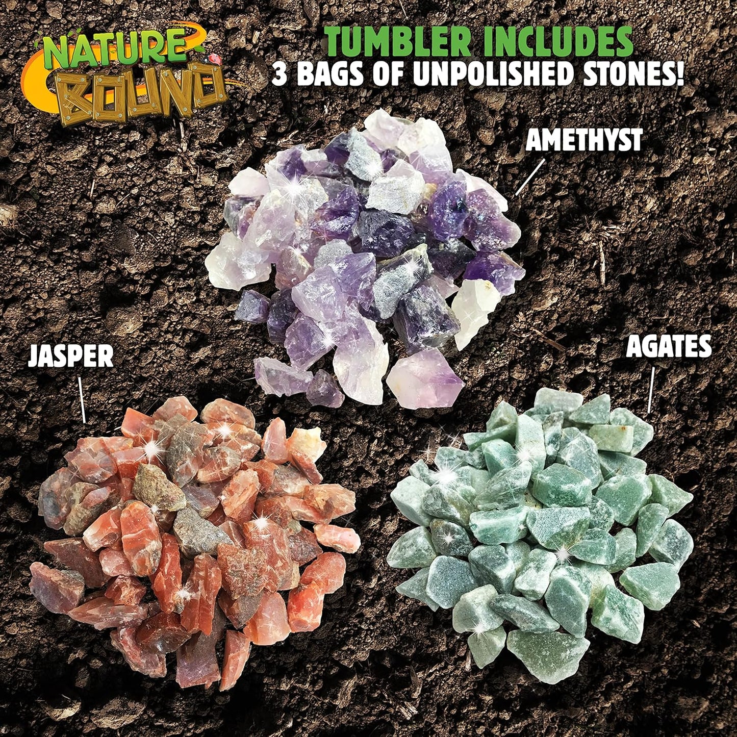 Nature Bound Starter Rock Tumbler Kit for Kids– Includes Rough Gemstones, Polishing Grits, Jewelry Fastenings, and Instructions – Great STEM Science Kit for The Future Geologist, Boys & Girls Ages 8+