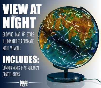 World Globe with Illuminated Constellations – 13” Light Up Globe For Kids & Adults – Gist - Compass Included Makes Great Educational Toys, Office Supplies, Teacher Desk Décor, More by Get Life Basics