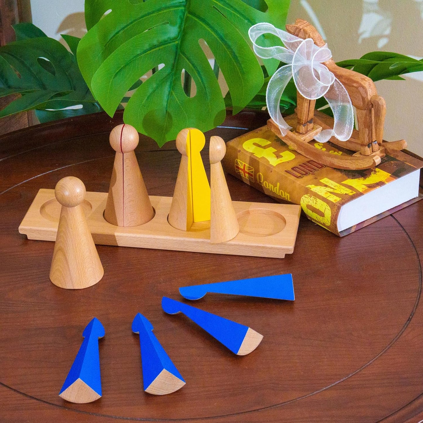 Premium Large Montessori Fraction Skittles: 13in Set with Stand & Cards | Solid Beechwood Teaching Aids & Math Manipulatives, Educational Brain Toys for Ages 4-7 (Large Fraction Skittles With Stand)