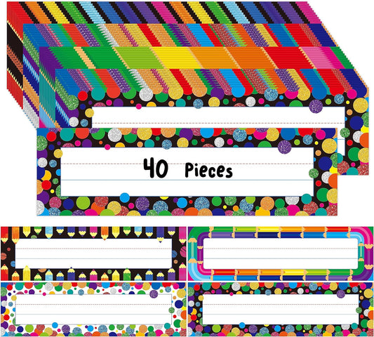 40 PCS Desk Nameplates, Waterproof Desk Name Tags with Alphabet, Number Line 1-30 Traditional Manuscript Name Plate for Classroom School Student (12” x 3.5”)