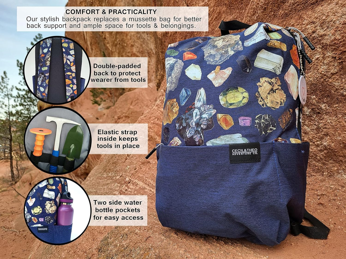 Rockhounding Tools - Geology Pick Hammer Kit With 32 Page Field Guide - Backpack for Chisel & Pick Set - Gifts for Kids & Adults - Gold Mining Equipment