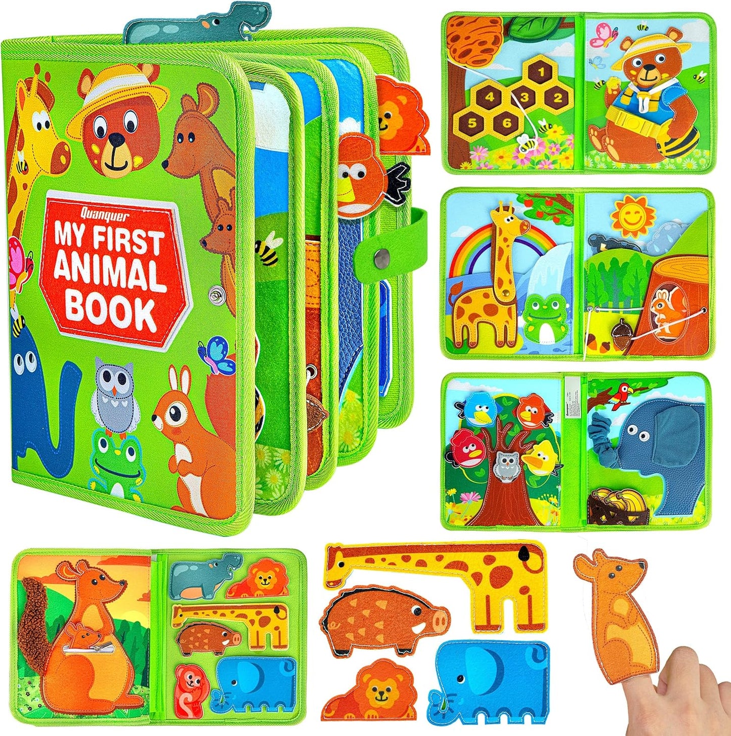 Quanquer Montessori Busy Book for Toddlers 1-3 - Farm Animal Sensory Busy Board for 1 Year Old Boys and Girls, Educational Travel Toy for Airplane Car Activities, Birthday Christmas Toddler Gifts