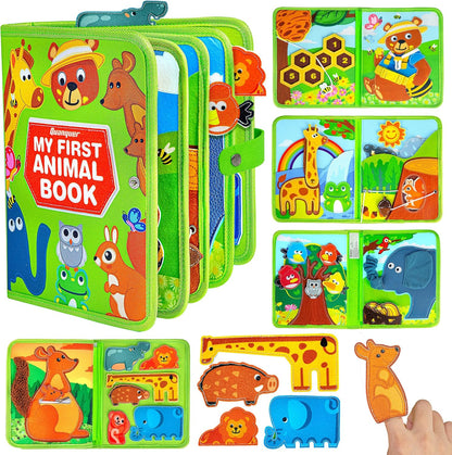 Quanquer Montessori Busy Book for Toddlers 1-3 - Farm Animal Sensory Busy Board for 1 Year Old Boys and Girls, Educational Travel Toy for Airplane Car Activities, Birthday Christmas Toddler Gifts