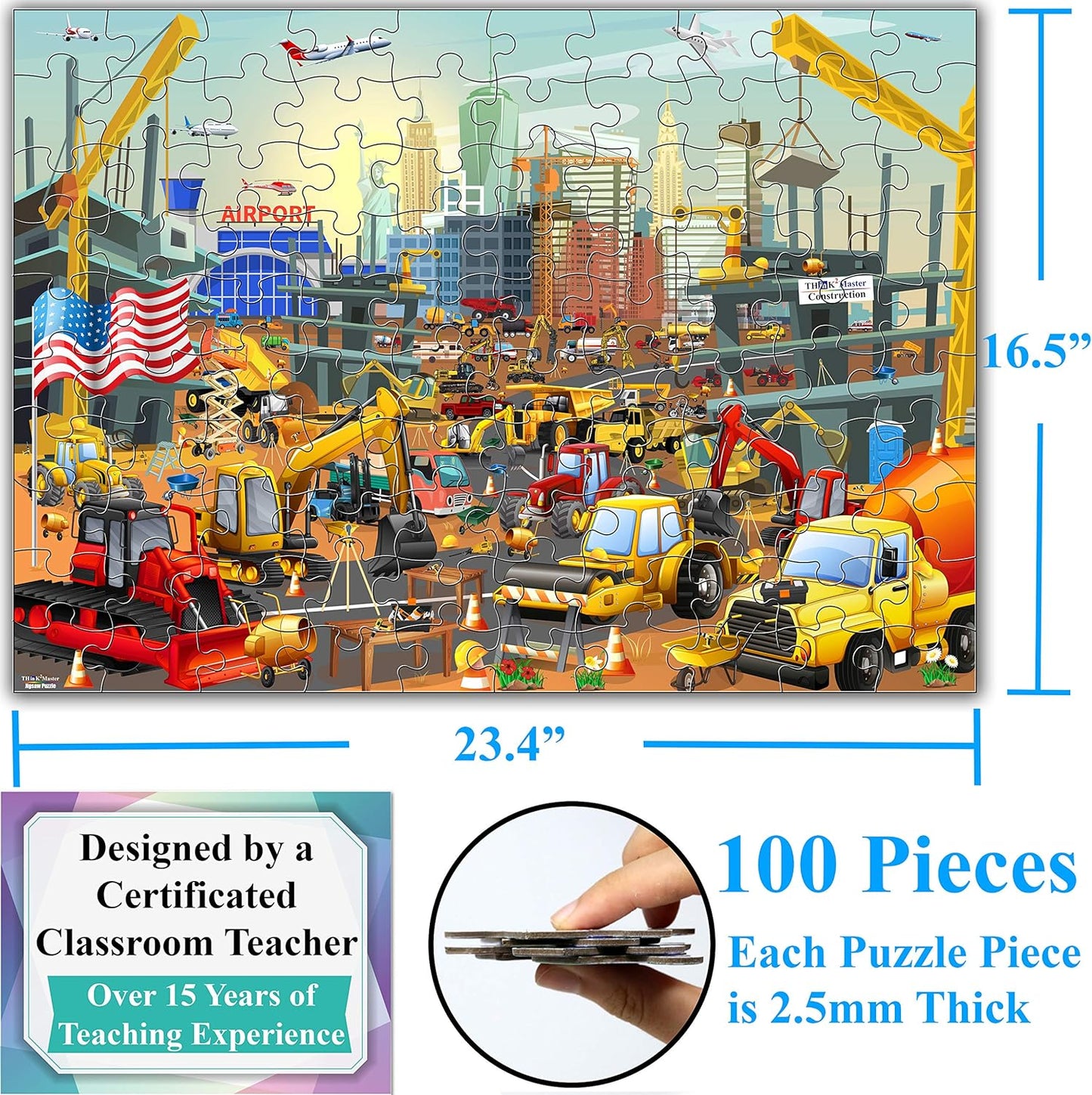 Think2Master Colorful Alphabet & Numbers 100 Pieces Jigsaw Puzzlef. Great Gift Size:23.4” X 16.5”