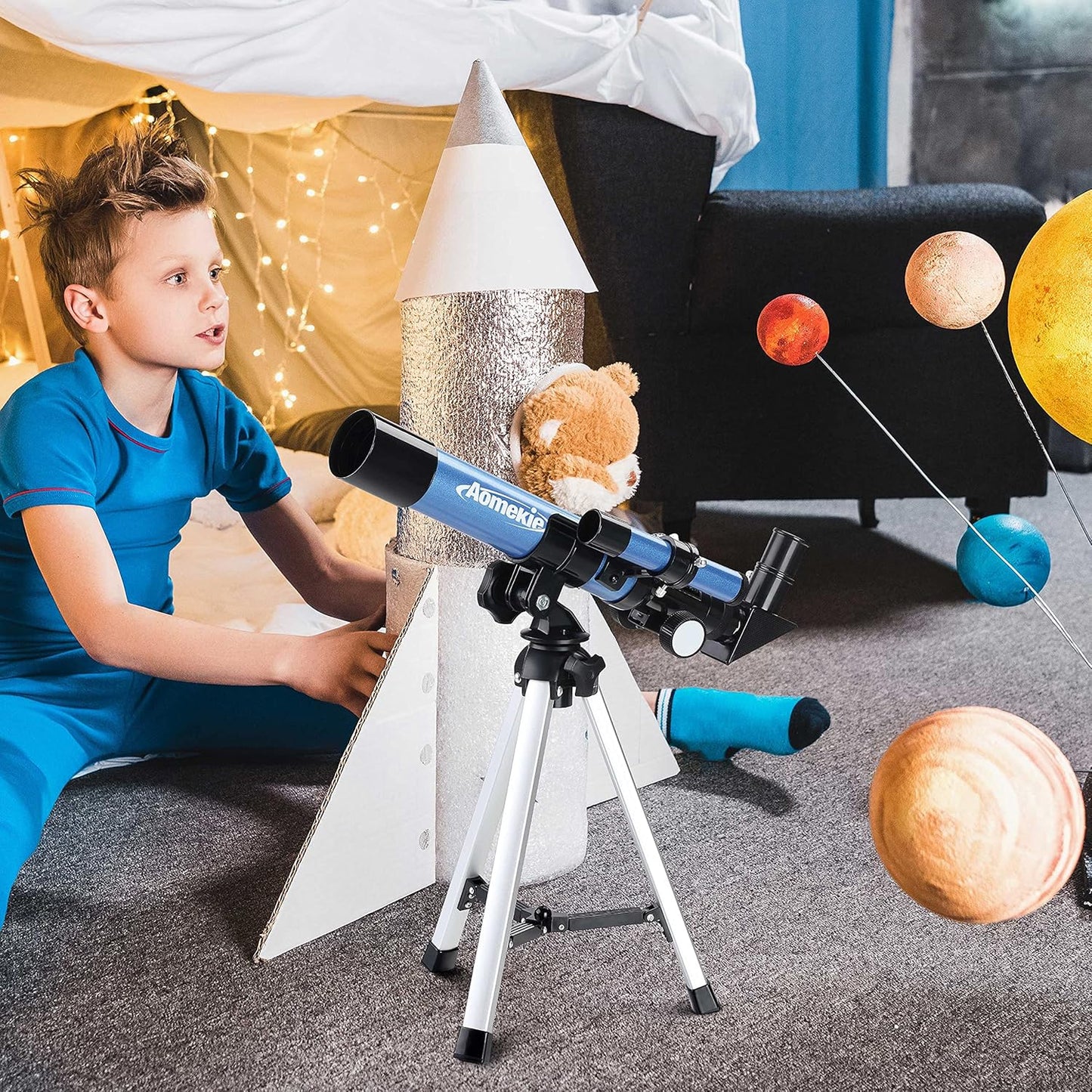 AOMEKIE 40/400 Portable Telescopes with Tabletop Tripod 2 Eyepieces for Kids and Astronomy Beginners with Finderscope and Compass,Space,Gifts(32, x)