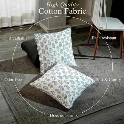 CPC 100% Cotton Throw Pillow Covers 18x18 Inch, Set of 2 Green Block Print Pattern Couch Pillow, Cute Boho Decorative Pillows for Living Room, Bedroom with Hidden Zipper- Agate Green