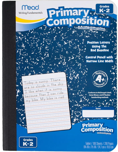 Mead Learn to Letter Writing Tablet, Handwriting Practice Pad Grades PK-1, 10" x 8", Solid & Dotted Raised Ruling, 40 Sheets, 4 Pack (480018)