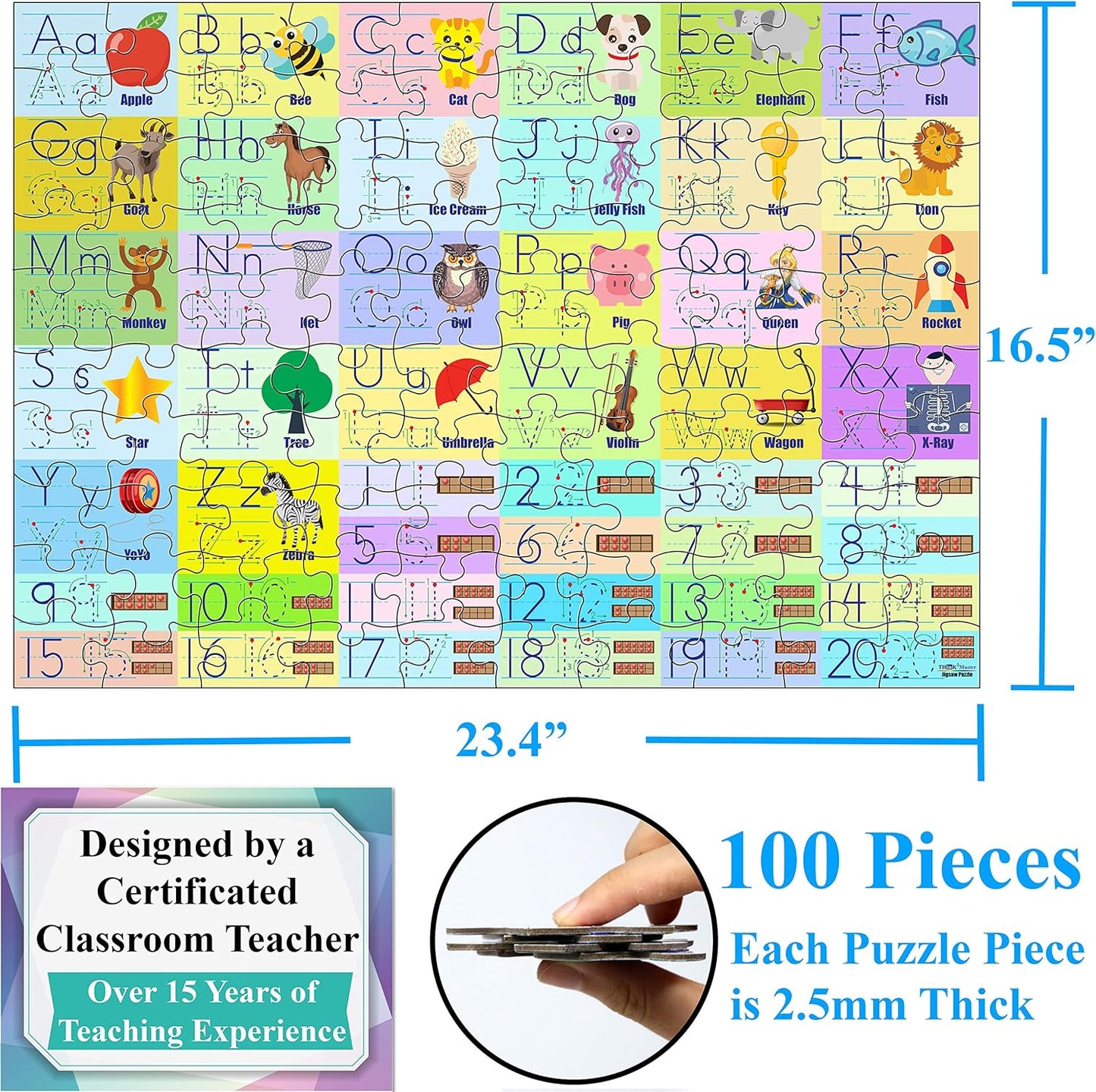 Think2Master Colorful Alphabet & Numbers 100 Pieces Jigsaw Puzzlef. Great Gift Size:23.4” X 16.5”