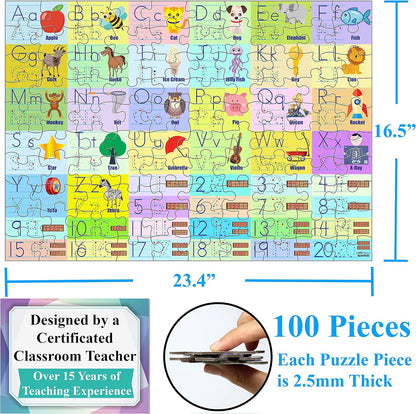 Think2Master Colorful Alphabet & Numbers 100 Pieces Jigsaw Puzzlef. Great Gift Size:23.4” X 16.5”