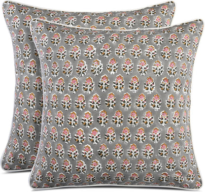 CPC 100% Cotton Throw Pillow Covers 18x18 Inch, Set of 2 Green Block Print Pattern Couch Pillow, Cute Boho Decorative Pillows for Living Room, Bedroom with Hidden Zipper- Agate Green