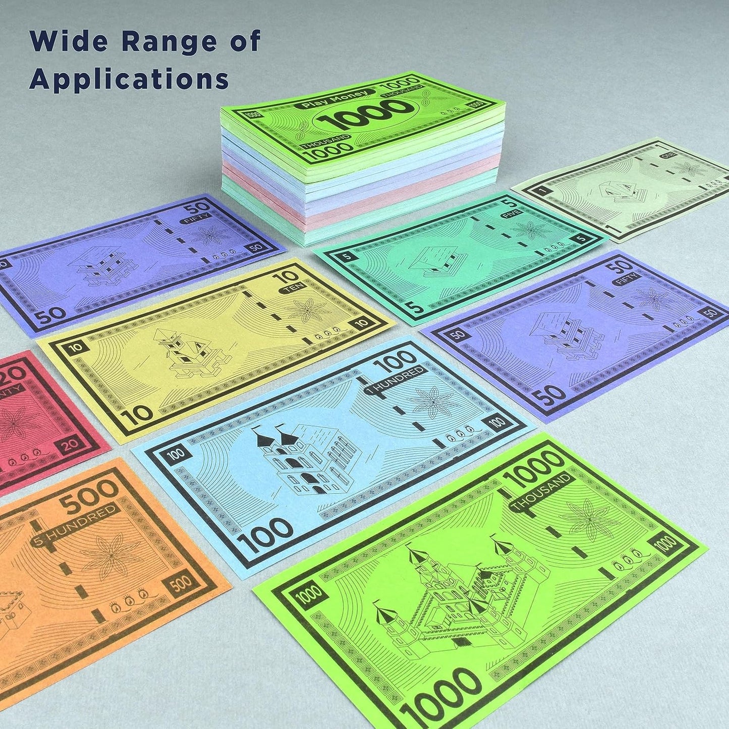 Queensell Play Money Suitable for Monopoly Board Game – 480 pcs of 60 Each Bill Denomination – Double Sides Printing Paper Money for Pretend Play Cashier - 480 pcs