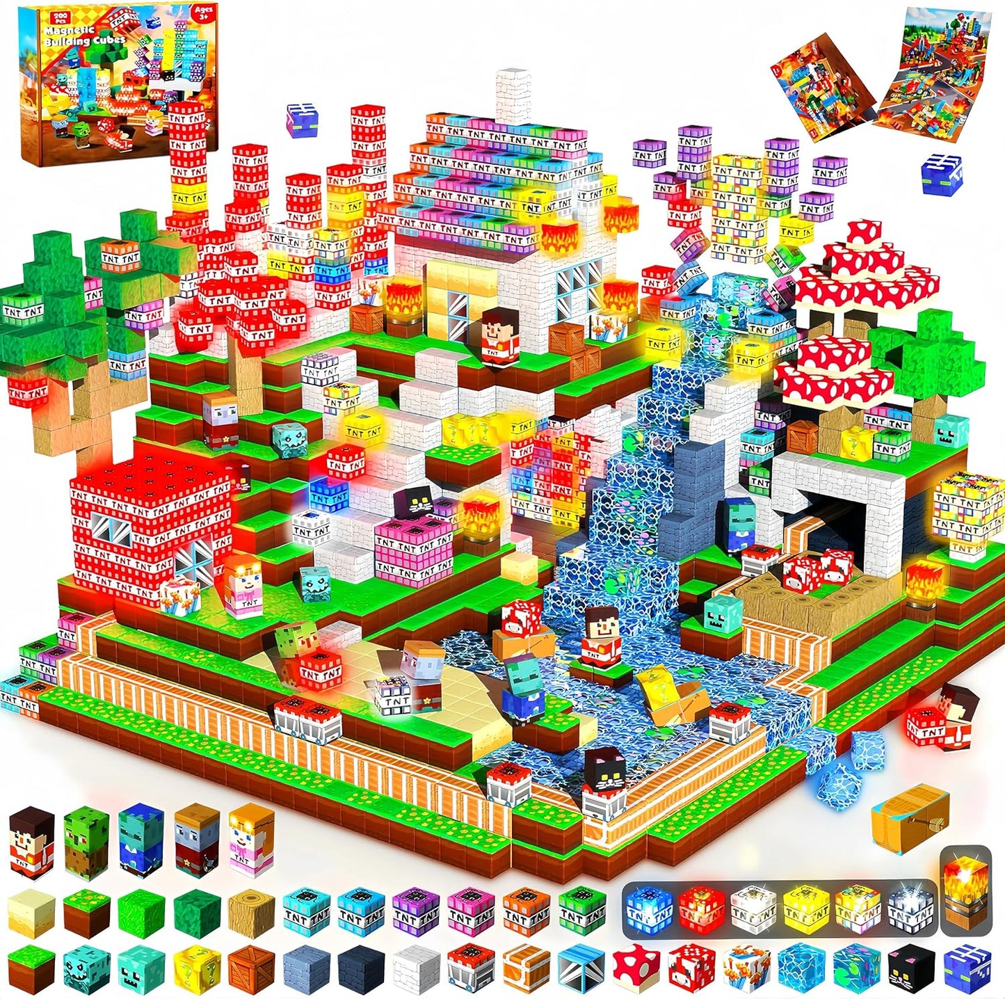 Magnetic Blocks - 200PCS Magnetic Blocks with 6 Base Plate, Magnetic Building Blocks for Kids Ages 4 5 6 7 8, Stacking Magnets for Kids, Birthday Gifts for 3-10 Year Old Boy Girls, STEM Toys