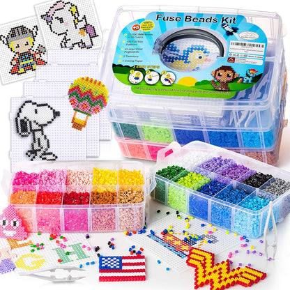 XXL Fuse Beads kit, Melty Melting Beads for Kids Crafts | Iron for Kids kit - Fuse pegboards. Compatible Bulk beados Storage - 22000pcs 5mm
