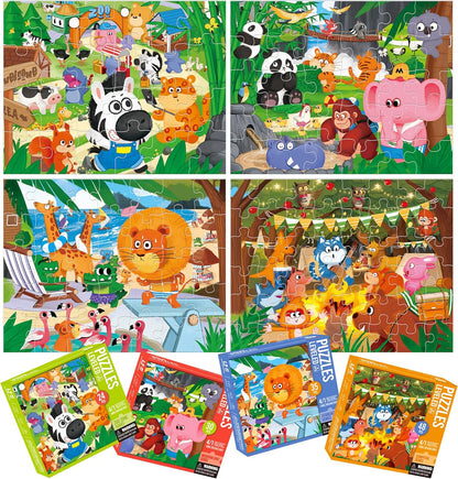 Dotimo 4-Pack Dinosaur Puzzles for Kids Ages 3-5, Progressive Learning Puzzles with Storage Box – 24/30/35/48 Piece Educational Games for Toddlers, Family Activities & Gifts
