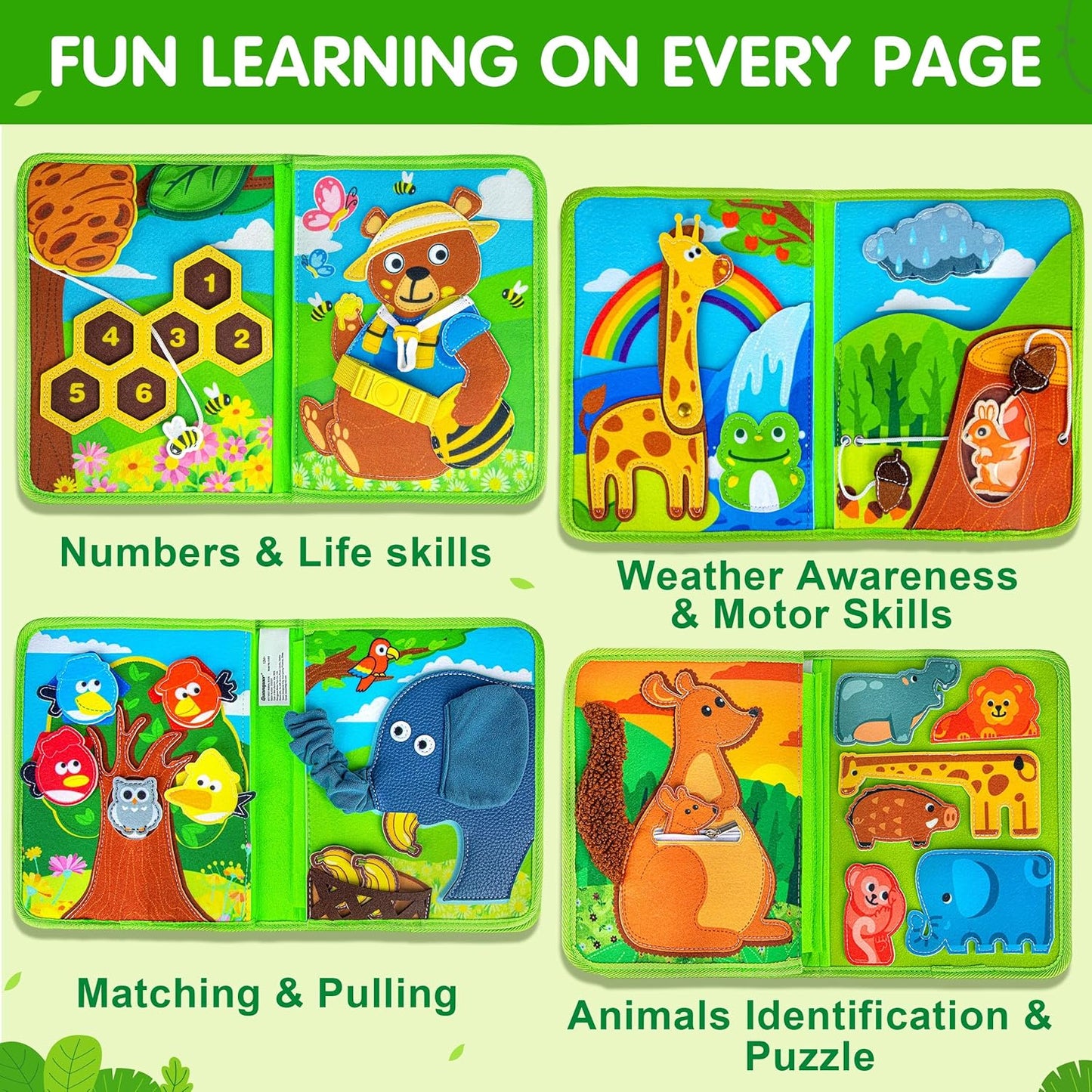 Quanquer Montessori Busy Book for Toddlers 1-3 - Farm Animal Sensory Busy Board for 1 Year Old Boys and Girls, Educational Travel Toy for Airplane Car Activities, Birthday Christmas Toddler Gifts