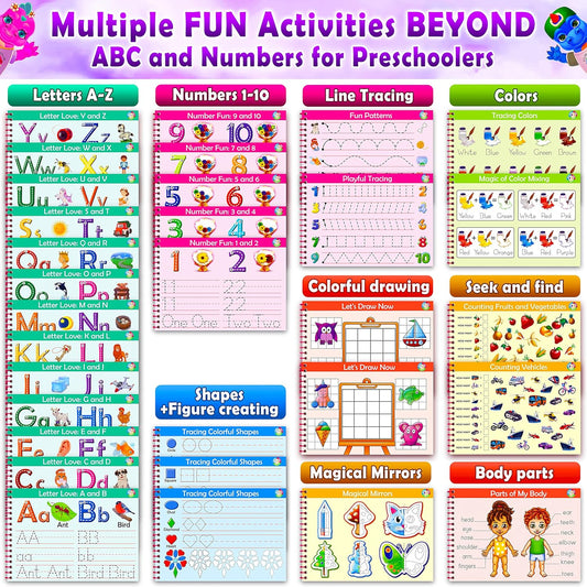 Curious 2 Learn Hardcover Preschool Activity Workbook for Kids Ages 3–5 – 32 Montessori Learning Activities with 9 Markers – ABC, Numbers, Colors & Shapes – Educational Gift for Boys & Girls