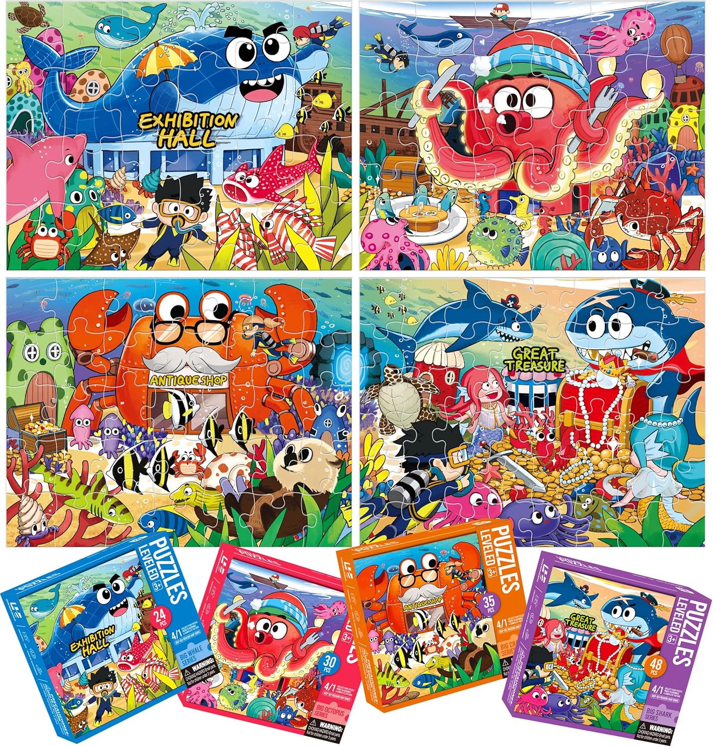 Dotimo 4-Pack Dinosaur Puzzles for Kids Ages 3-5, Progressive Learning Puzzles with Storage Box – 24/30/35/48 Piece Educational Games for Toddlers, Family Activities & Gifts