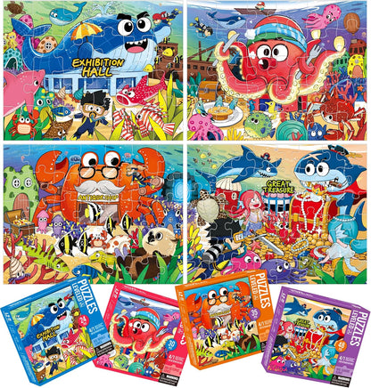 Dotimo 4-Pack Dinosaur Puzzles for Kids Ages 3-5, Progressive Learning Puzzles with Storage Box – 24/30/35/48 Piece Educational Games for Toddlers, Family Activities & Gifts