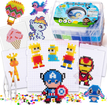 XXL Fuse Beads kit, Melty Melting Beads for Kids Crafts | Iron for Kids kit - Fuse pegboards. Compatible Bulk beados Storage - 22000pcs 5mm