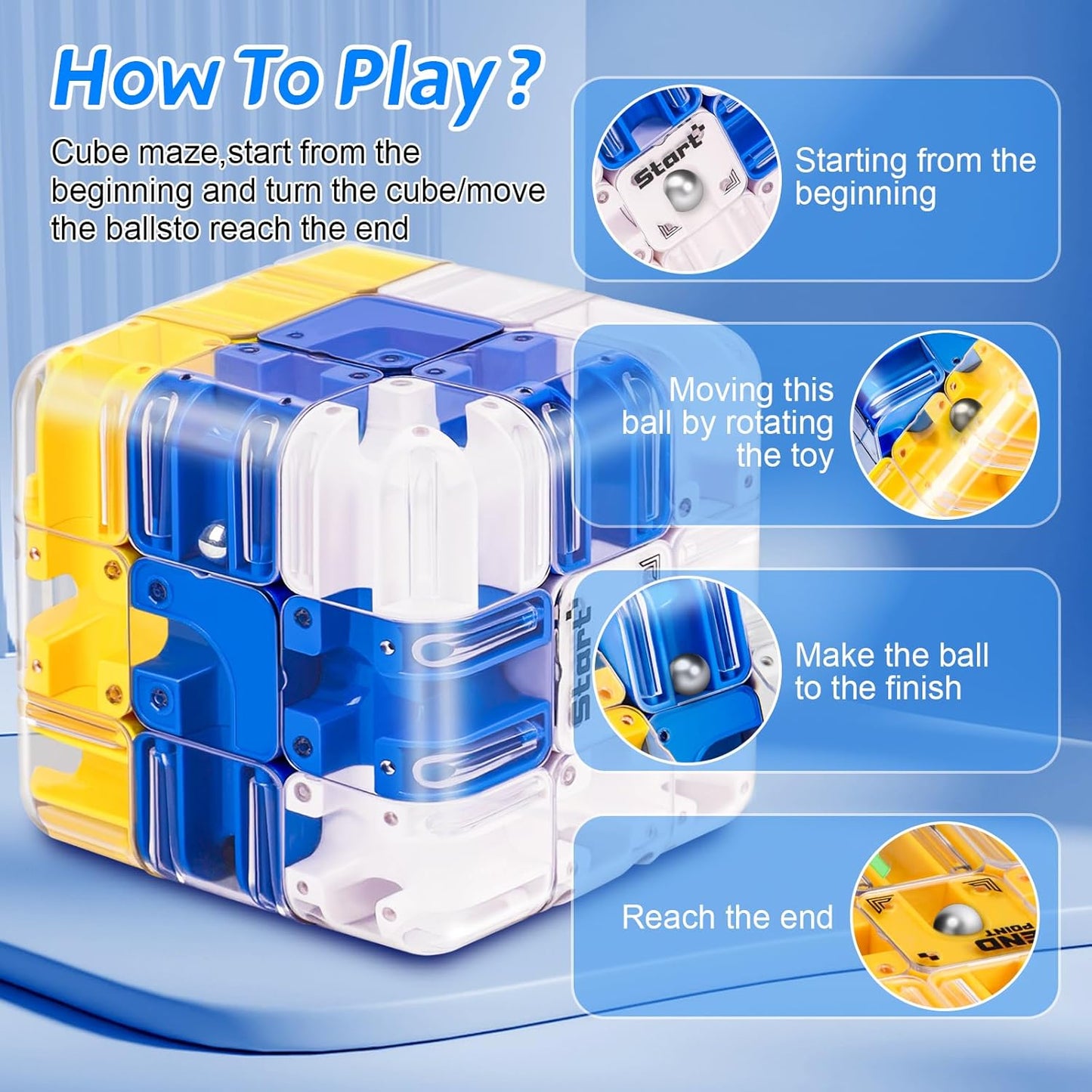 Large 3D Labyrinth Cube Puzzle for Kids 5-8 8-12, Engaging Brain Teaser Toy,Color-Match Game,Education Sensory Toys,3D Maze Cube,Birthday Gift for Kids Adults 5 6 7 8 9+ Years Old Boys (Blue)