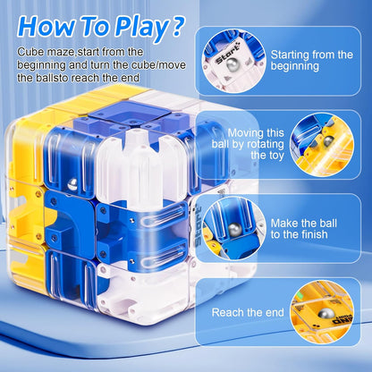 Large 3D Labyrinth Cube Puzzle for Kids 5-8 8-12, Engaging Brain Teaser Toy,Color-Match Game,Education Sensory Toys,3D Maze Cube,Birthday Gift for Kids Adults 5 6 7 8 9+ Years Old Boys (Blue)