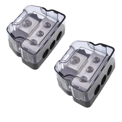 3 Way Power Distribution Block, 0/2/4 AWG Gauge in, 4/8/10 Gauge Out, Car Audio Stereo Amp Ground Distributor Connecting Block for Car Audio Amplifier Splitter (1 in 3 Out) 2 Pack