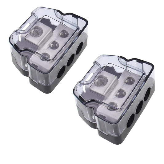 3 Way Power Distribution Block, 0/2/4 AWG Gauge in, 4/8/10 Gauge Out, Car Audio Stereo Amp Ground Distributor Connecting Block for Car Audio Amplifier Splitter (1 in 3 Out) 2 Pack