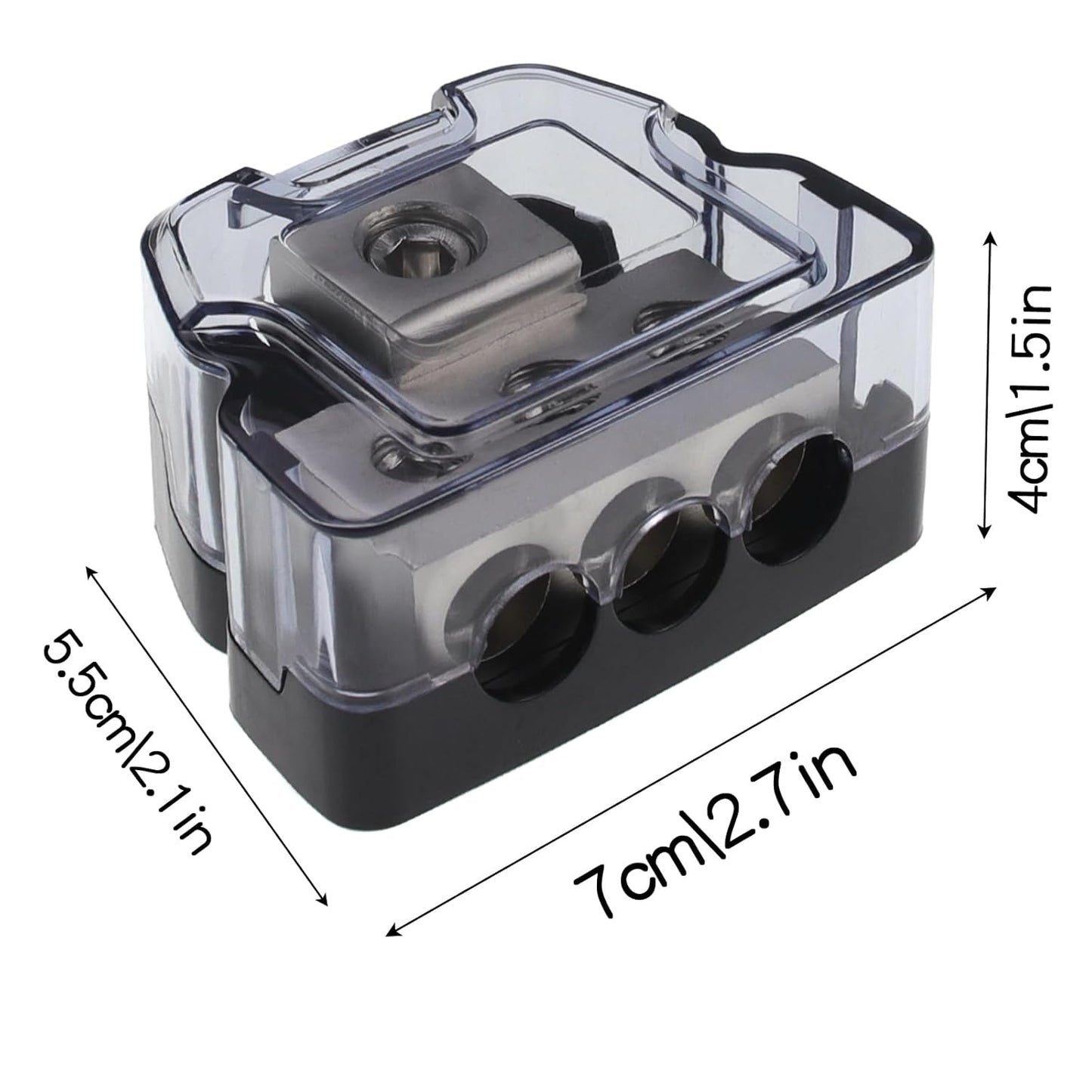 3 Way Power Distribution Block, 0/2/4 AWG Gauge in, 4/8/10 Gauge Out, Car Audio Stereo Amp Ground Distributor Connecting Block for Car Audio Amplifier Splitter (1 in 3 Out) 2 Pack