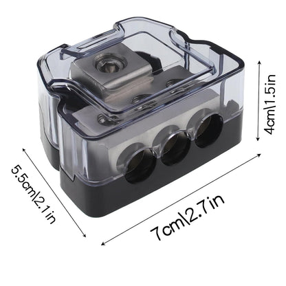 3 Way Power Distribution Block, 0/2/4 AWG Gauge in, 4/8/10 Gauge Out, Car Audio Stereo Amp Ground Distributor Connecting Block for Car Audio Amplifier Splitter (1 in 3 Out) 2 Pack