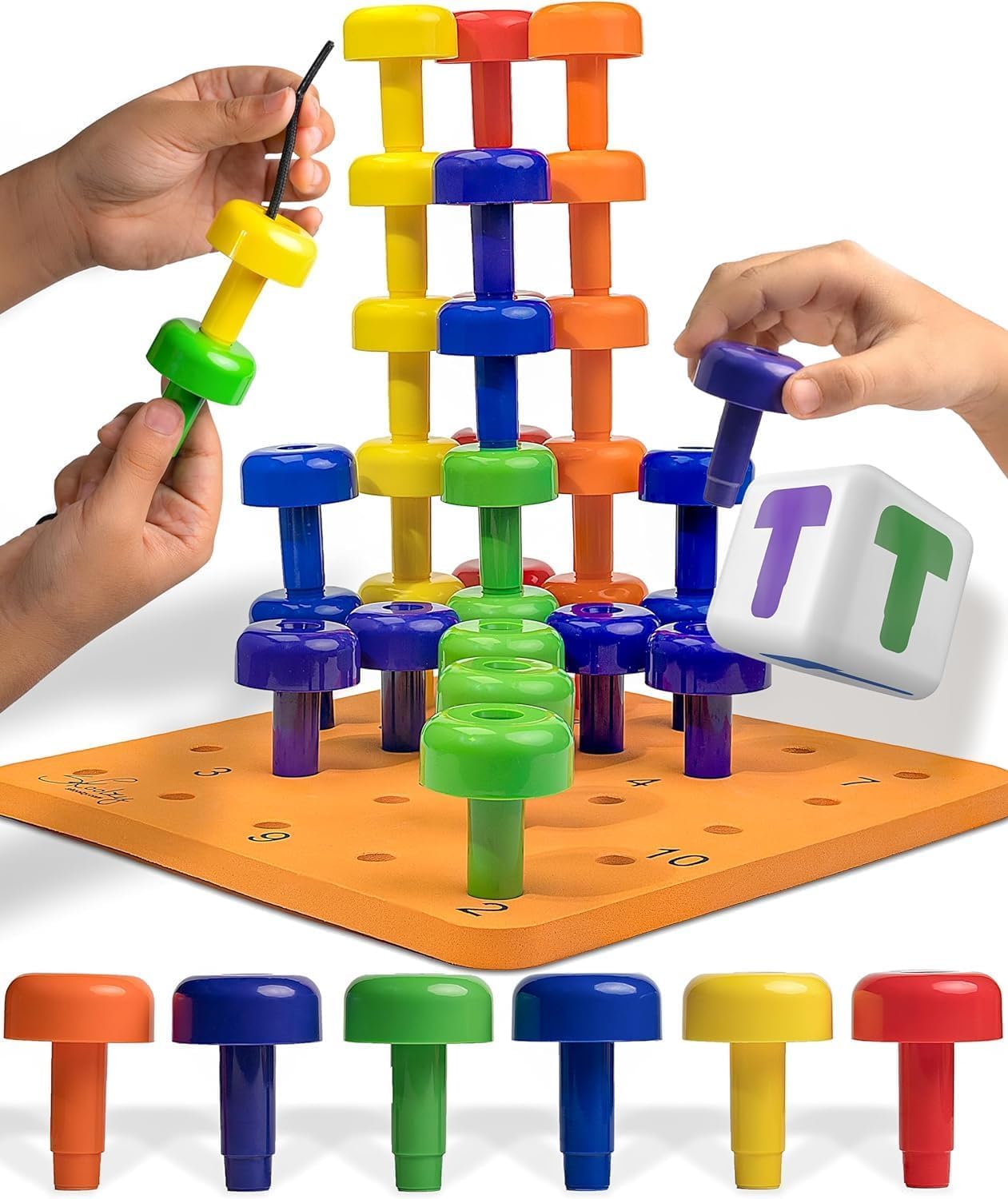 Peg Board Set - Montessori Toys for 2 Year Old - 33 Pc Plastic Peg Board for Kids - Occupational Therapy Toys with Pegs, Dice, Lacing String & Storage Bag