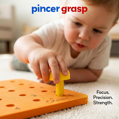 Peg Board Set - Montessori Toys for 2 Year Old - 33 Pc Plastic Peg Board for Kids - Occupational Therapy Toys with Pegs, Dice, Lacing String & Storage Bag